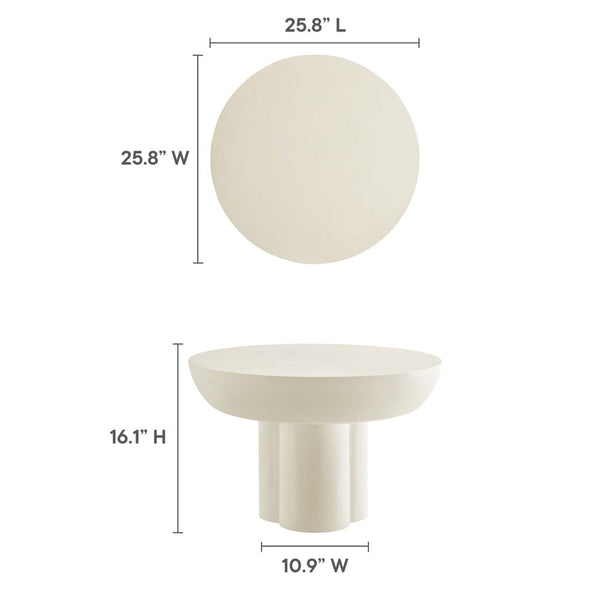 Modway Furniture Caspian Round Concrete Coffee Table - Modern Mid-Century Style for Living Room and Lounge Areas White EEI-6760-WHI