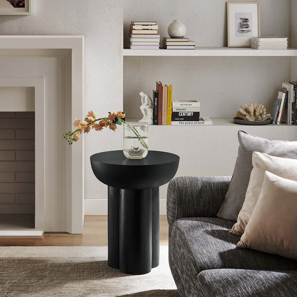 Modway Furniture Caspian Round Concrete Side Table - Modern Design with Trefoil Base for Stylish Living Spaces Black EEI-6761-BLK