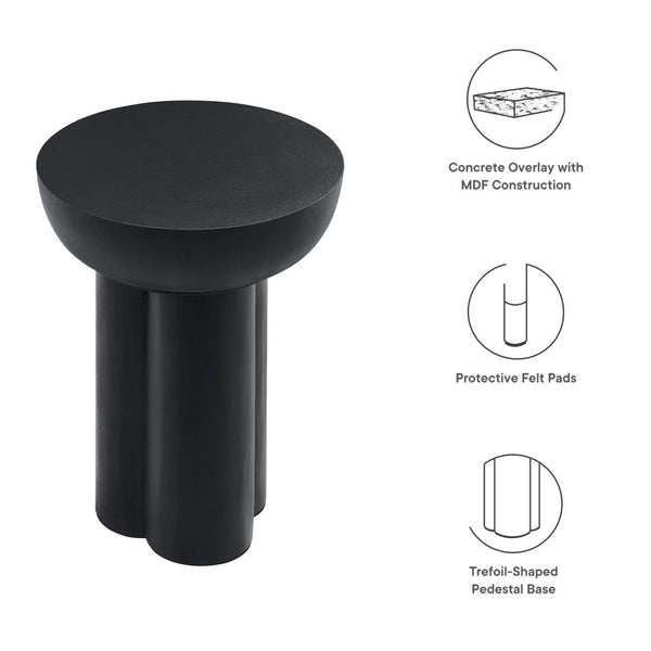 Modway Furniture Caspian Round Concrete Side Table - Modern Design with Trefoil Base for Stylish Living Spaces Black EEI-6761-BLK