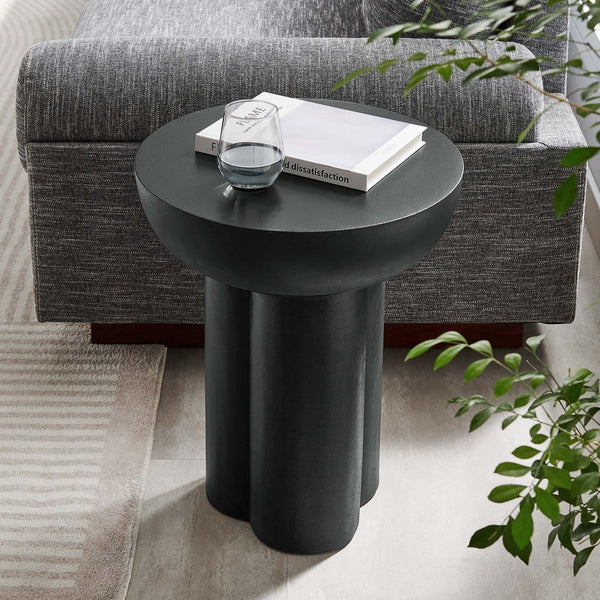 Modway Furniture Caspian Round Concrete Side Table - Modern Design with Trefoil Base for Stylish Living Spaces Black EEI-6761-BLK