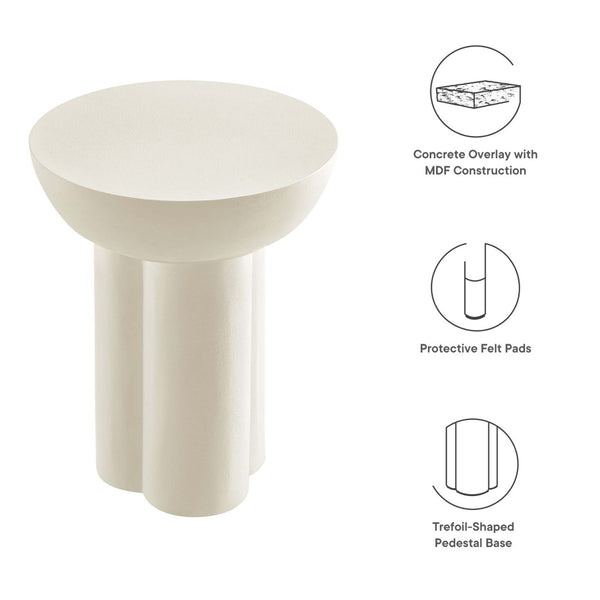 Modway Furniture Caspian Round Concrete Side Table - Modern Design with Trefoil Base for Stylish Living Spaces White EEI-6761-WHI