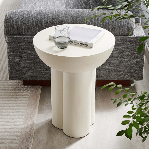 Modway Furniture Caspian Round Concrete Side Table - Modern Design with Trefoil Base for Stylish Living Spaces White EEI-6761-WHI