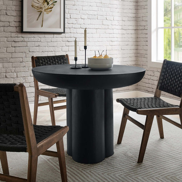 Modway Furniture Caspian 40" Round Concrete Dining Table - Modern Minimalist Design for Stylish Small Spaces Black EEI-6762-BLK