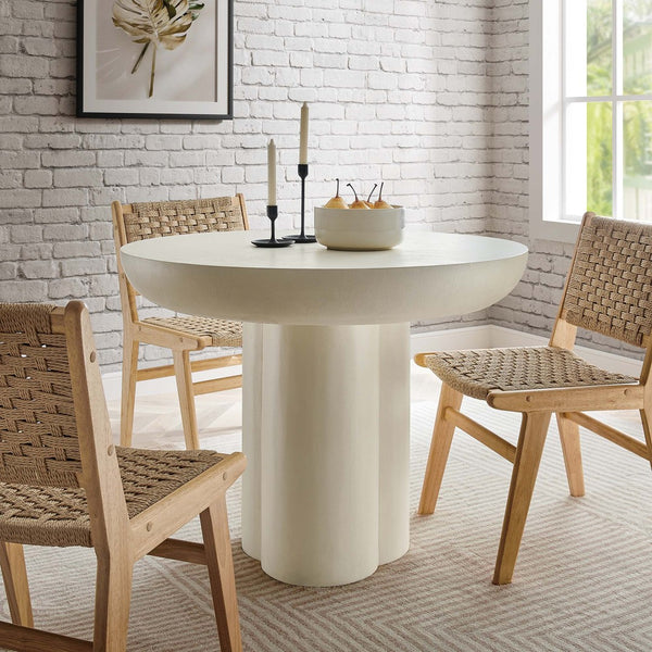 Modway Furniture Caspian 40" Round Concrete Dining Table - Modern Minimalist Design for Stylish Small Spaces White EEI-6762-WHI