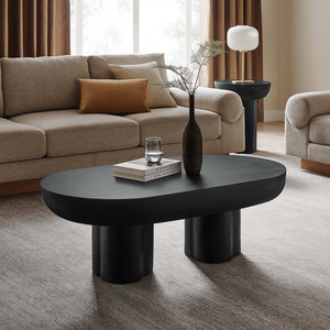 Modway Furniture Caspian Oval Concrete Coffee Table - Modern Industrial Design for Stylish Urban Living Spaces Black EEI-6763-BLK