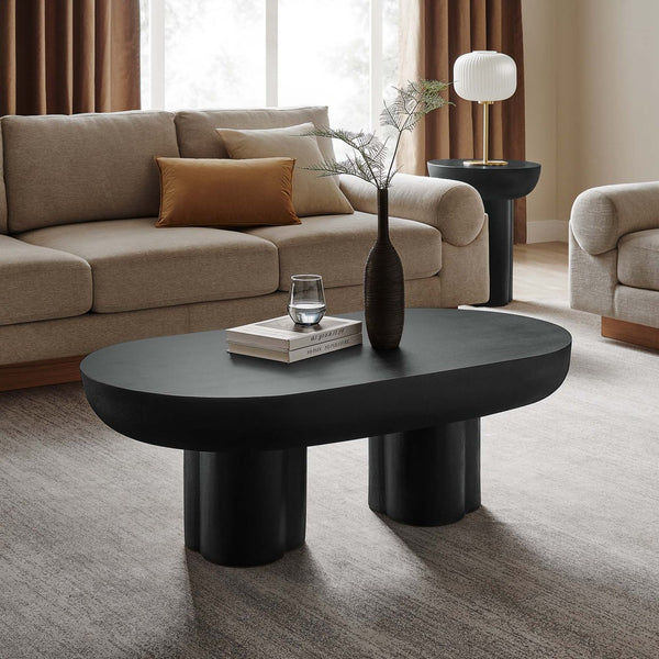 Modway Furniture Caspian Oval Concrete Coffee Table - Modern Industrial Design for Stylish Urban Living Spaces Black EEI-6763-BLK