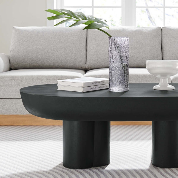 Modway Furniture Caspian Oval Concrete Coffee Table - Modern Industrial Design for Stylish Urban Living Spaces Black EEI-6763-BLK