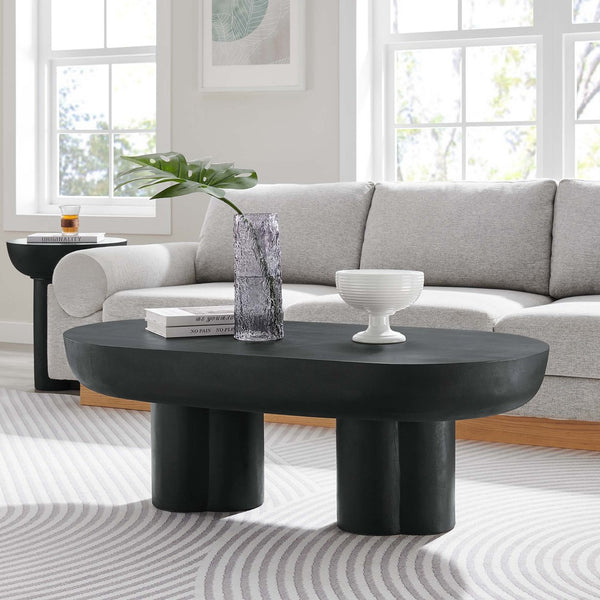 Modway Furniture Caspian Oval Concrete Coffee Table - Modern Industrial Design for Stylish Urban Living Spaces Black EEI-6763-BLK