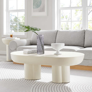 Modway Furniture Caspian Oval Concrete Coffee Table - Modern Industrial Design for Stylish Urban Living Spaces White EEI-6763-WHI