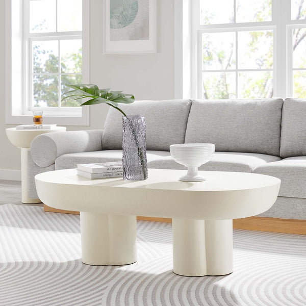 Modway Furniture Caspian Oval Concrete Coffee Table - Modern Industrial Design for Stylish Urban Living Spaces White EEI-6763-WHI