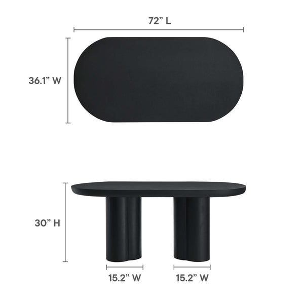 Modway Furniture Caspian 72" Oval Concrete Dining Table - Modern Sculptural Centerpiece for Stylish Entertaining Black EEI-6764-BLK