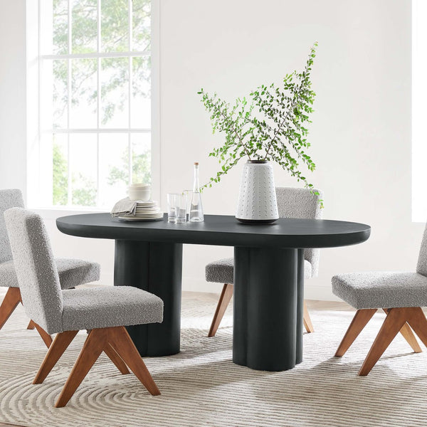 Modway Furniture Caspian 72" Oval Concrete Dining Table - Modern Sculptural Centerpiece for Stylish Entertaining Black EEI-6764-BLK
