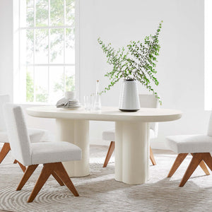 Modway Furniture Caspian 72" Oval Concrete Dining Table - Modern Sculptural Centerpiece for Stylish Entertaining White EEI-6764-WHI