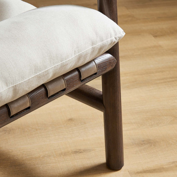 Modway Furniture Paxton Wood Sling Chair - Mid-Century Modern Design with Vegan Leather Straps & Plush Comfort EEI-6766-DUN-WAL