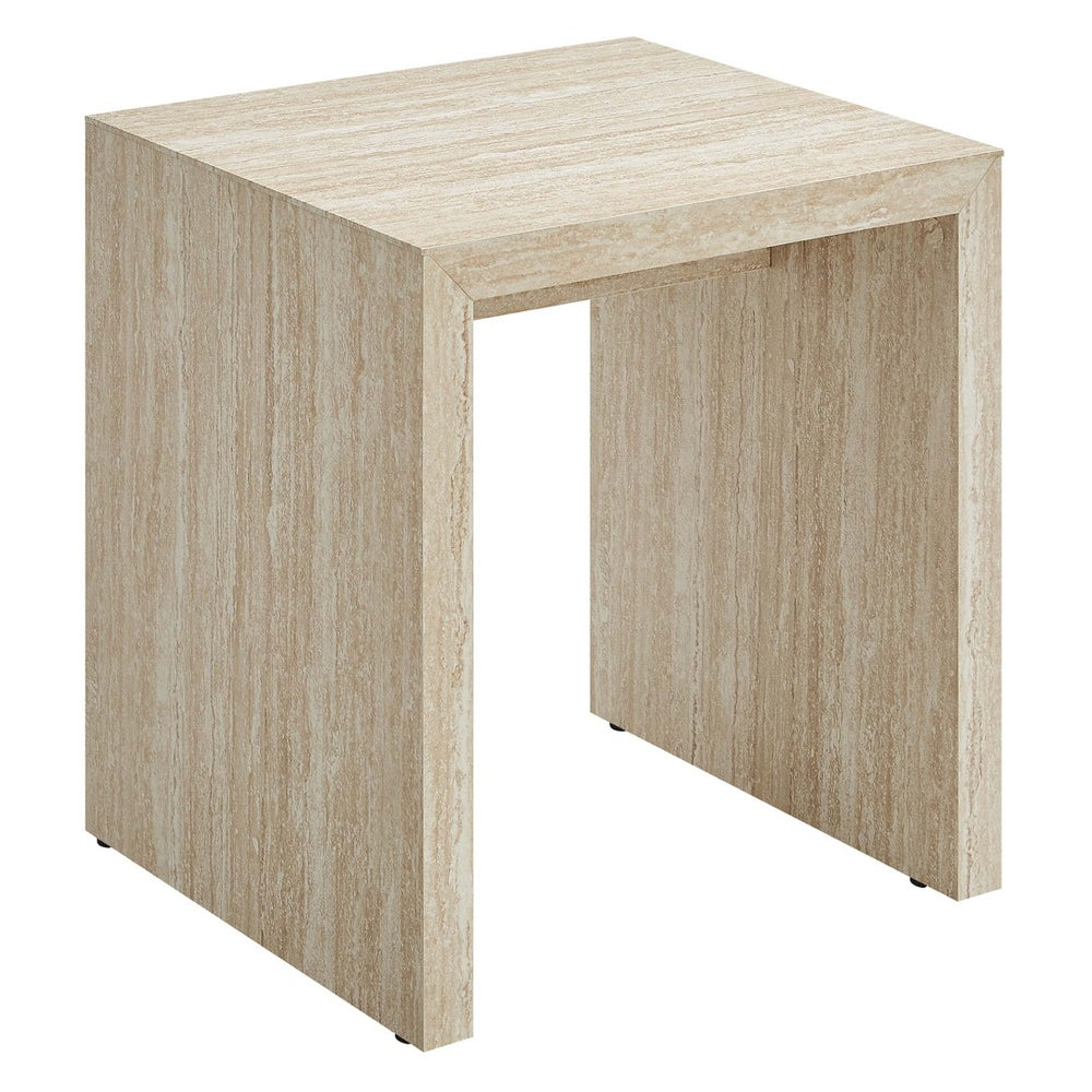 Modway Furniture Mirella Faux Travertine Side Table - Compact Modern Accent for Living Rooms, Bedrooms & Entryways EEI-6772-TRA
