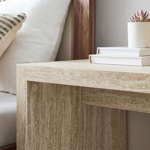 Modway Furniture Mirella Faux Travertine Side Table - Compact Modern Accent for Living Rooms, Bedrooms & Entryways EEI-6772-TRA