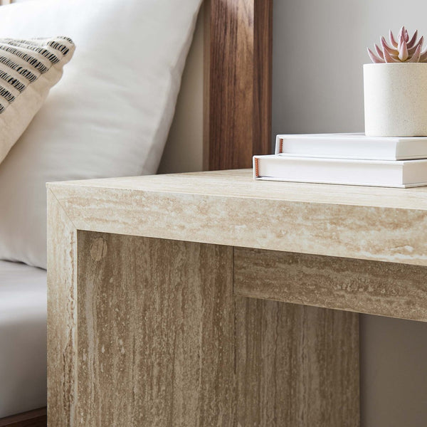 Modway Furniture Mirella Faux Travertine Side Table - Compact Modern Accent for Living Rooms, Bedrooms & Entryways EEI-6772-TRA
