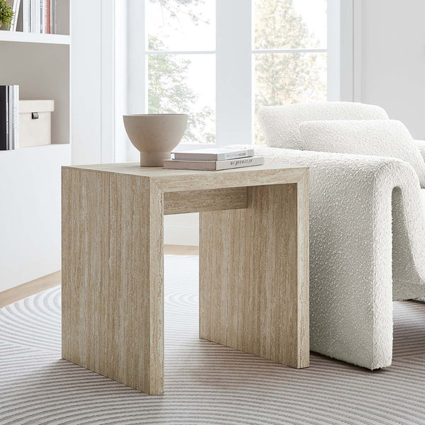Modway Furniture Mirella Faux Travertine Side Table - Compact Modern Accent for Living Rooms, Bedrooms & Entryways EEI-6772-TRA