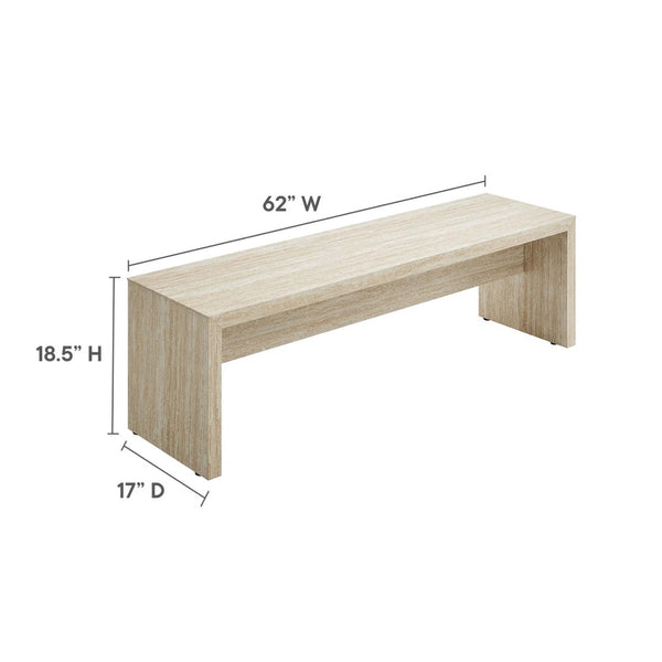Modway Furniture Mirella 62" Faux Travertine Long Bench - Modern Elegance for Entryways, Dining, or Window Nooks EEI-6773-TRA