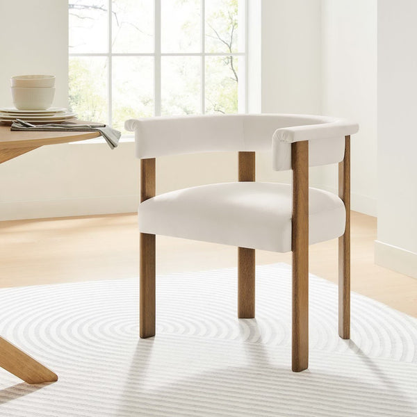 Modway Furniture Imogen Performance Velvet Barrel Dining Chairs Set of 2 - Stylish Comfort for Modern Interiors Alabaster Deep Brown EEI-6775-ALA-DBR