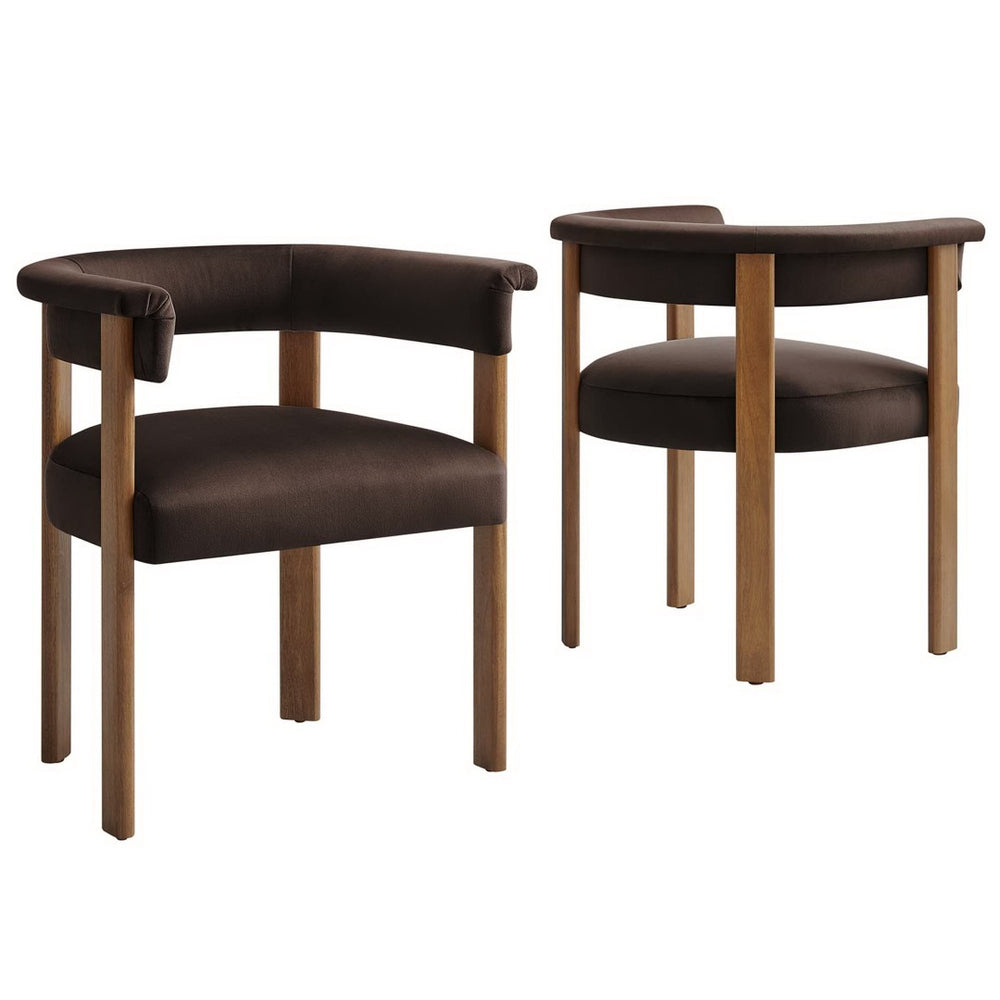 Modway Furniture Imogen Performance Velvet Barrel Dining Chairs Set of 2 - Stylish Comfort for Modern Interiors Chocolate Brown Deep Brown EEI-6775-CHB-DBR