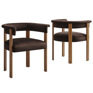 Modway Furniture Imogen Performance Velvet Barrel Dining Chairs Set of 2 - Stylish Comfort for Modern Interiors Chocolate Brown Deep Brown EEI-6775-CHB-DBR