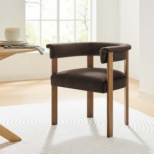 Modway Furniture Imogen Performance Velvet Barrel Dining Chairs Set of 2 - Stylish Comfort for Modern Interiors Chocolate Brown Deep Brown EEI-6775-CHB-DBR