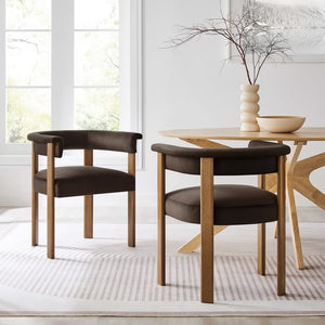 Modway Furniture Imogen Performance Velvet Barrel Dining Chairs Set of 2 - Stylish Comfort for Modern Interiors Chocolate Brown Deep Brown EEI-6775-CHB-DBR