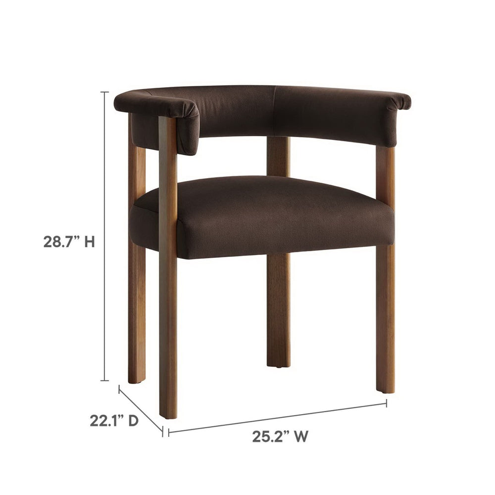 Modway Furniture Imogen Performance Velvet Barrel Dining Chairs Set of 2 - Stylish Comfort for Modern Interiors Chocolate Brown Deep Brown EEI-6775-CHB-DBR