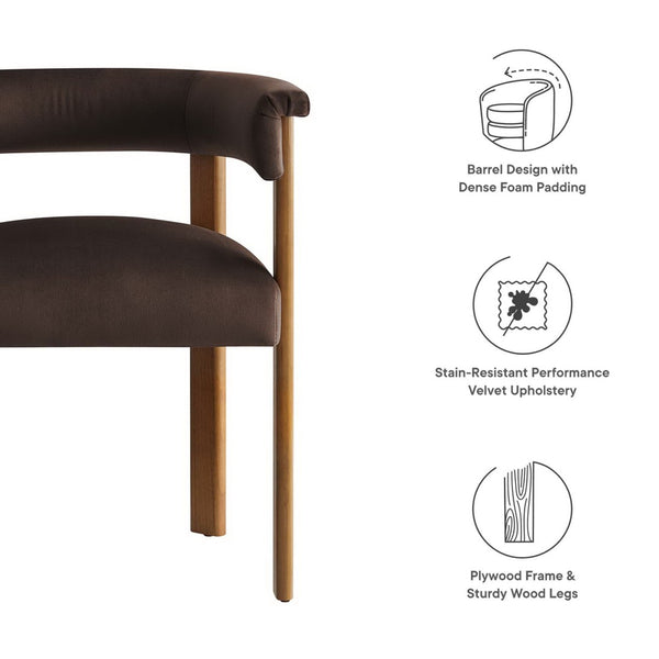 Modway Furniture Imogen Performance Velvet Barrel Dining Chairs Set of 2 - Stylish Comfort for Modern Interiors Chocolate Brown Deep Brown EEI-6775-CHB-DBR