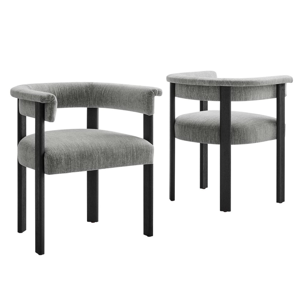 Modway Furniture Imogen Fabric Upholstered Barrel Dining Chairs Set of 2 - Modern Comfort for Stylish Dining Spaces Heathered Weave Gray Black EEI-6776-HEG-BLK