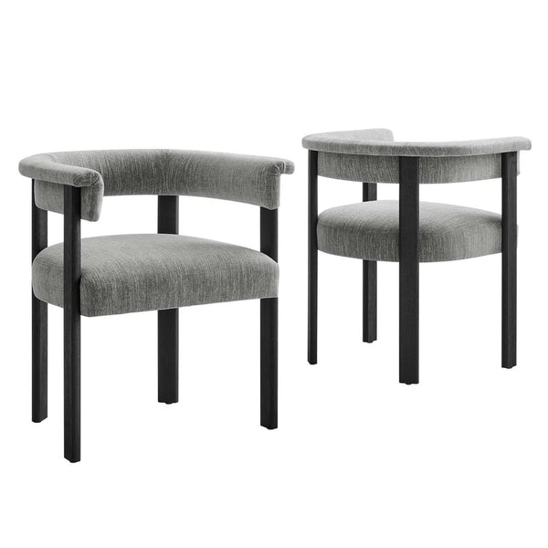 Modway Furniture Imogen Fabric Upholstered Barrel Dining Chairs Set of 2 - Modern Comfort for Stylish Dining Spaces Heathered Weave Gray Black EEI-6776-HEG-BLK
