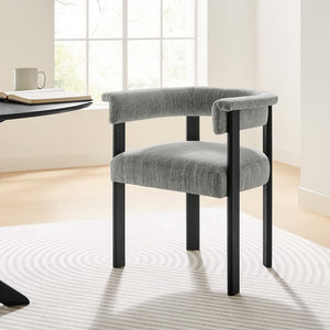 Modway Furniture Imogen Fabric Upholstered Barrel Dining Chairs Set of 2 - Modern Comfort for Stylish Dining Spaces Heathered Weave Gray Black EEI-6776-HEG-BLK