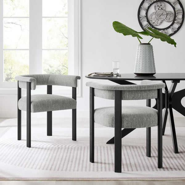 Modway Furniture Imogen Fabric Upholstered Barrel Dining Chairs Set of 2 - Modern Comfort for Stylish Dining Spaces Heathered Weave Gray Black EEI-6776-HEG-BLK