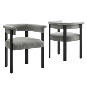 Imogen  Fabric Upholstered Barrel Dining Chairs Set of 2 Gray, Heathered Weave Gray Black EEI-6776-HEG-BLK