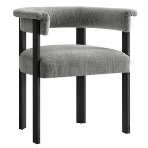 Modway Furniture Imogen Fabric Upholstered Barrel Dining Chairs Set of 2 - Modern Comfort for Stylish Dining Spaces Heathered Weave Gray Black EEI-6776-HEG-BLK