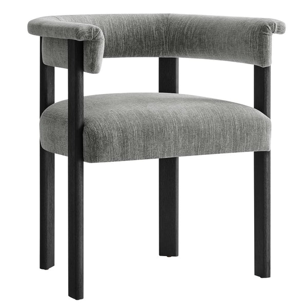 Modway Furniture Imogen Fabric Upholstered Barrel Dining Chairs Set of 2 - Modern Comfort for Stylish Dining Spaces Heathered Weave Gray Black EEI-6776-HEG-BLK