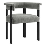 Imogen  Fabric Upholstered Barrel Dining Chairs Set of 2 Gray, Heathered Weave Gray Black EEI-6776-HEG-BLK