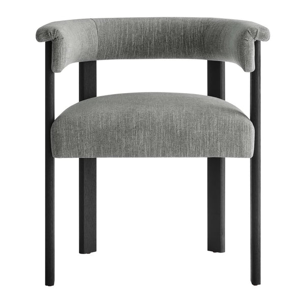 Modway Furniture Imogen Fabric Upholstered Barrel Dining Chairs Set of 2 - Modern Comfort for Stylish Dining Spaces Heathered Weave Gray Black EEI-6776-HEG-BLK