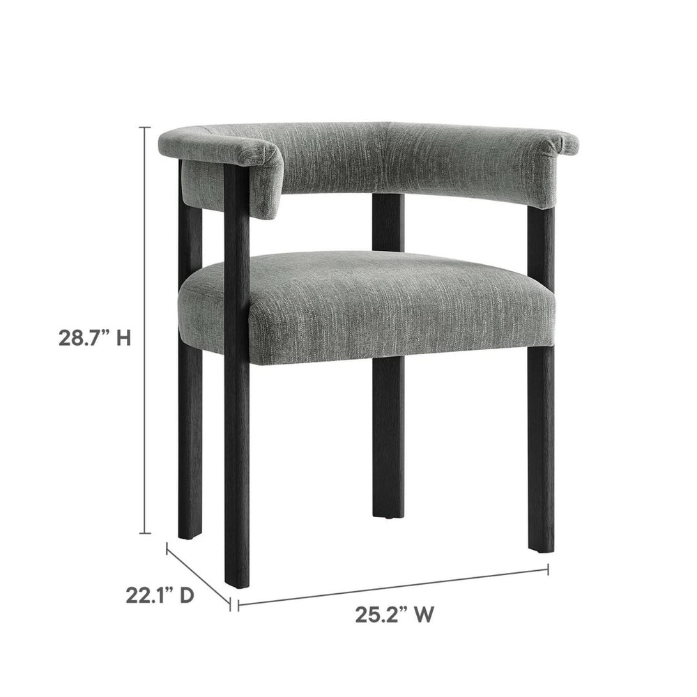 Modway Furniture Imogen Fabric Upholstered Barrel Dining Chairs Set of 2 - Modern Comfort for Stylish Dining Spaces Heathered Weave Gray Black EEI-6776-HEG-BLK