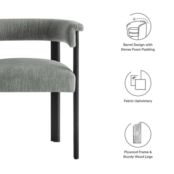 Modway Furniture Imogen Fabric Upholstered Barrel Dining Chairs Set of 2 - Modern Comfort for Stylish Dining Spaces Heathered Weave Gray Black EEI-6776-HEG-BLK