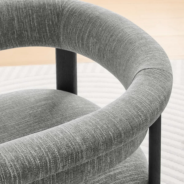 Modway Furniture Imogen Fabric Upholstered Barrel Dining Chairs Set of 2 - Modern Comfort for Stylish Dining Spaces Heathered Weave Gray Black EEI-6776-HEG-BLK