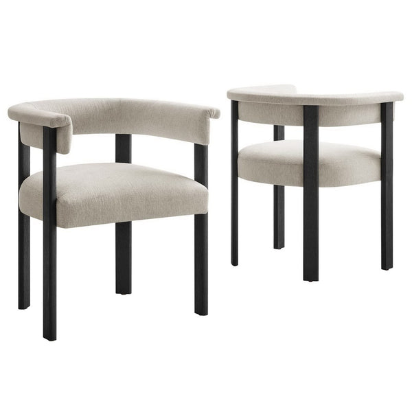 Modway Furniture Imogen Fabric Upholstered Barrel Dining Chairs Set of 2 - Modern Comfort for Stylish Dining Spaces Heathered Weave Ivory Black EEI-6776-HEI-BLK