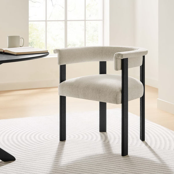 Modway Furniture Imogen Fabric Upholstered Barrel Dining Chairs Set of 2 - Modern Comfort for Stylish Dining Spaces Heathered Weave Ivory Black EEI-6776-HEI-BLK