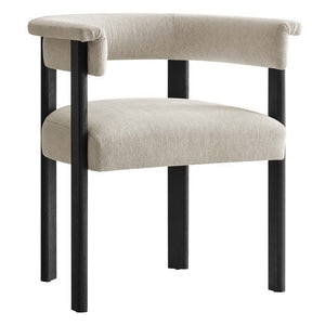 Modway Furniture Imogen Fabric Upholstered Barrel Dining Chairs Set of 2 - Modern Comfort for Stylish Dining Spaces Heathered Weave Ivory Black EEI-6776-HEI-BLK