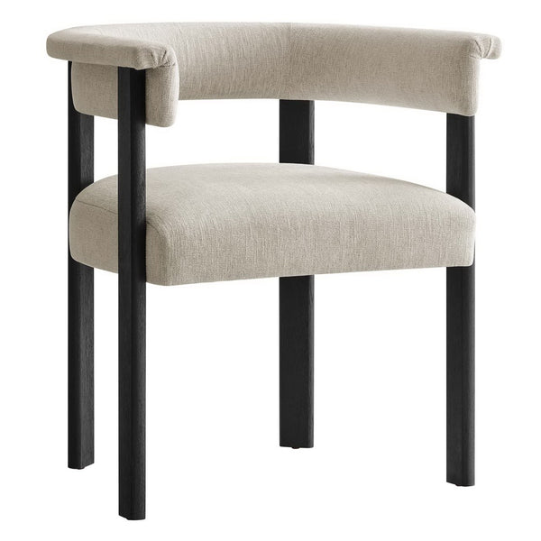Modway Furniture Imogen Fabric Upholstered Barrel Dining Chairs Set of 2 - Modern Comfort for Stylish Dining Spaces Heathered Weave Ivory Black EEI-6776-HEI-BLK