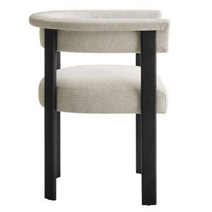 Modway Furniture Imogen Fabric Upholstered Barrel Dining Chairs Set of 2 - Modern Comfort for Stylish Dining Spaces Heathered Weave Ivory Black EEI-6776-HEI-BLK