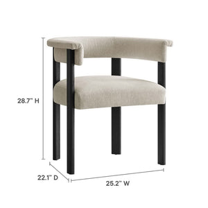 Modway Furniture Imogen Fabric Upholstered Barrel Dining Chairs Set of 2 - Modern Comfort for Stylish Dining Spaces Heathered Weave Ivory Black EEI-6776-HEI-BLK