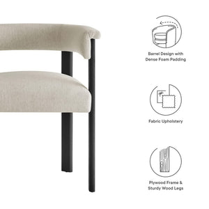 Modway Furniture Imogen Fabric Upholstered Barrel Dining Chairs Set of 2 - Modern Comfort for Stylish Dining Spaces Heathered Weave Ivory Black EEI-6776-HEI-BLK
