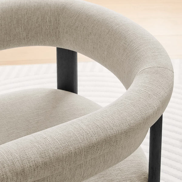 Modway Furniture Imogen Fabric Upholstered Barrel Dining Chairs Set of 2 - Modern Comfort for Stylish Dining Spaces Heathered Weave Ivory Black EEI-6776-HEI-BLK